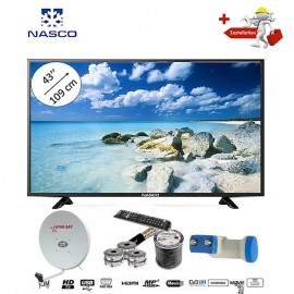 NASCO 43 Pouces - TV LED - Décodeur Intégré + Parabole + LNB Tête De Satellite  - PORT VGA/HDMI - Garantie 12 Mois - Noir