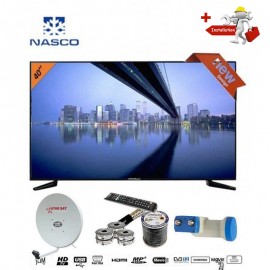 NASCO 40 Pouces - TV LED -- Décodeur Intégré + Parabole + LNB Tête De Satellite  - Noir - Garantie 12 Mois